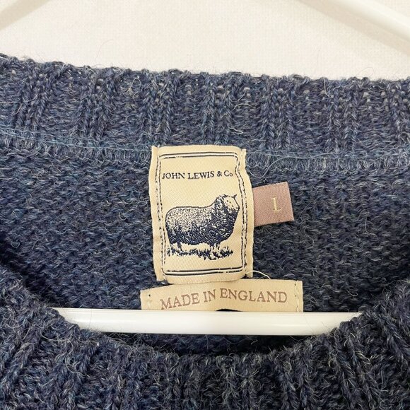 John Lewis & Co Navy Wool Pullover Crewneck Sweater Wool England Mens Large - Picture 3 of 6